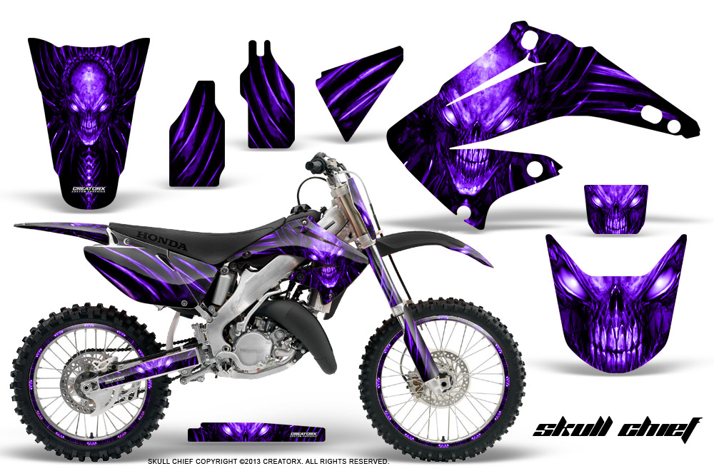 Honda CR125 CR250 02-10 Graphics Kit Skull Chief Purple NP Rims